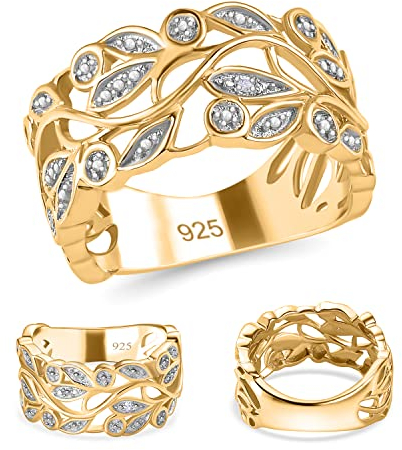 SHOP LC Damenring mit Blattdesign aus 925er Silber, weißer Diamant mit Platinbeschichtung – Schmuckgeschenk für Versprechen, Verlobung und Hochzeit