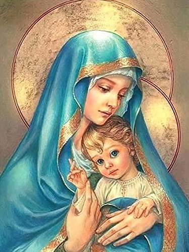 LOMSIOY DIY Diamond Painting Set Jungfrau Maria 5D Diamant Painting Bilder Jesus Mit Zubehör für Voll Full Drill Strass Stickerei Diamant Malerei Kristall Erwachsene Home Wall Décor 30×40 cm