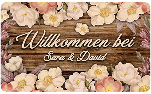 Ferocity PERSONALISIERTE Fußmatte Matte Lustiger Fußabstreifer; Waschbarer Fußabtreter für Innen und Außen vor der Tür, ins Haus, zum Auto Motiv Holz Blumen [140]