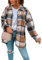 OMZIN Poches à Carreaux à Manches Longues Blouse Surdimensionnée Manteau Chemise Veste Bûcheron Veste Dames Langramshirt Marron 3XL