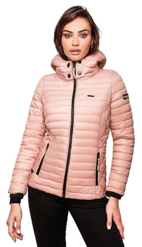 MARIKOO Damen Jacke Steppjacke Übergangsjacke mit Kapuze gesteppt B600 [B600-Samt-Powder-Rose-Gr.M]