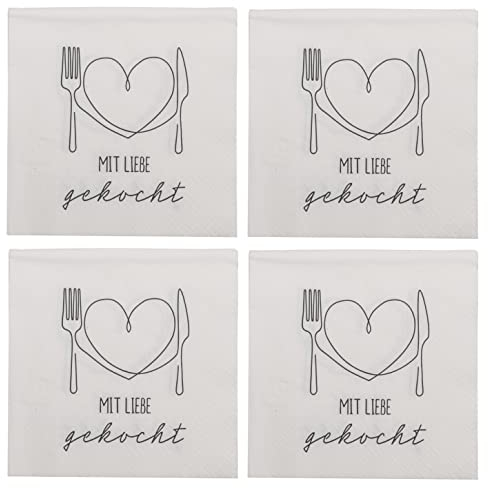 Papierservietten Servietten-Set 3-lagig Größe 33 x 33 cm (4 Pckg. Mit Liebe gekocht weiß)