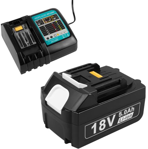 Batteria e caricabatterie da 18 V per Makita LXT ASUNCELL 18 V 5,0Ah DC18RC, compatibile con tutte le batterie agli ioni di litio Makita 14,4 V-18 V BL1815 BL1830 BL1850 BL1430 (spina UE)