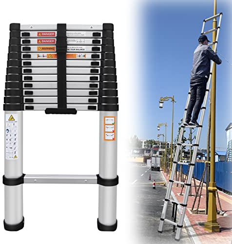 Teleskopleiter Profi 5M Aluminium Leichte tragbare ausziehbare Verlängerungsstufe Dachbodenleiter für Mehrzweck, EN131, 150kg Kapazität, 12 Stufen, 95 cm geschlossene Länge, höhenverstellbar