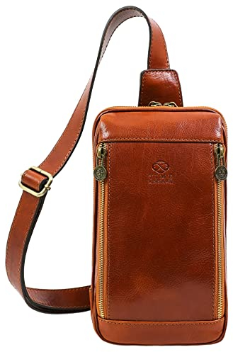 Time Resistance Brusttasche Leder Herren - Stylische Umhängetasche - Rücken & Brust - 100% Leder - Italienische Handwerkstradition