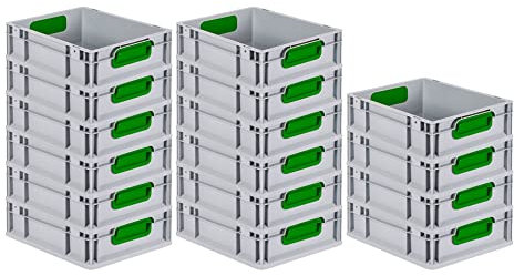 PROREGAL SuperSparSet 16x Eurobox NextGen Color | HxBxT 12x30x40cm | 11 Liter | Griffe grün geschlossen | Glatter Boden | Eurobehälter, Transportbox, Transportbehälter, Stapelbehälter
