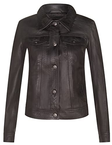 Ladies Black Leather Trucker Jacket Classic Western Casual Denim Jeans Jacket XS