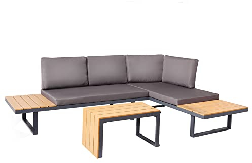 Riess Ambiente Große Garten Sitzgruppe Ibiza MODULAR Lounge 250cm Natur anthrazit Gartenmöbel inkl. Kissen und Tisch