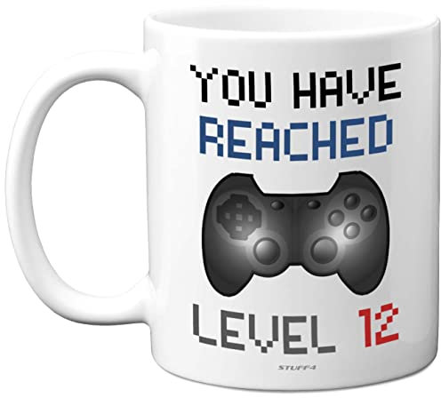 Level 12 Gamer Mug - 12th Birthday Gift for Boys or Girls, Dishwasher Safe Coffee Cup, Retro Video Game Novelty Mug, Gaming Gift for Him or Her