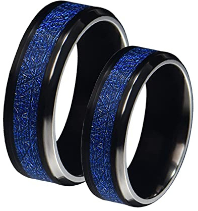 Banemi Paar Ring, Partnerringe für Sie und Ihn Schwarz Wolframcarbid 8 mm Inlay-Metall für Paar Valentinstag 52 (16.6)-67 (21.3)