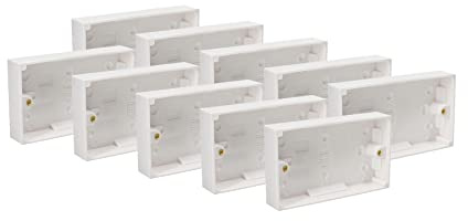 Axiom Surface Mounted Back Box 25mm Wall Pattress Double 2 Gang Electrical Socket, White (10)