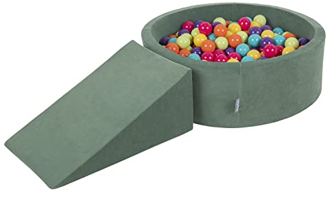 KiddyMoon Parque Terciopelo Infantil De Espuma con Rodondo Piscina De Bolas (200 Bolas) para Niños, Verde del Bosque:Verdeclr/Amarill/Turq/Naranj/Rosaos/Morado