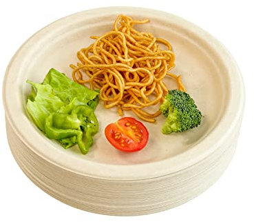 DHAIQC Lot de 60 Assiettes en Carton Compostables 15,2cm, Assiette Jetable Durable Assiette en Bagasse Naturelle, Assiettes de Fête Vaisselle Jetable (Brown, 60 pièces-15,2cm)