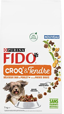 FIDO® | Croq & Tendre| Chien | Croquettes| Aliment complet pour Chien Adulte |au Poulet et Patate Douce | Sac |7Kg