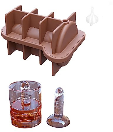 3D Eiswürfelform Silikon Penis Eiswürfel Eiswürfelform Lustig, Eiswürfelformen Geeignet für Whiskey, Cocktail, Bier, Saft, Jedes Getränk, (Braun, Trichter inklusive)