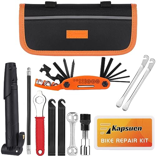 Kapsuen Fahrrad Werkzeugset, 16-in-1 Fahrrad Multitool Werkzeugkoffer, Fahrradwerkzeug für Unterwegs Fahrradpumpe und Alles Was Du Brauchst, für Mountainbike Rennrad Travel Essentials Tool Bag