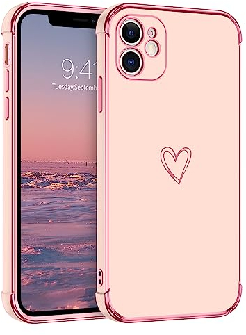 GUAGUA Handyhülle für iPhone 12 Mini Hülle Cute Herz Muster Galvanisierte Kameraschutz Stoßfeste Silikonhülle Weich TPU Silikon Schutzhülle Dünn Hülle Silikon Case für iPhone 12 Mini (5,4''), Rosa