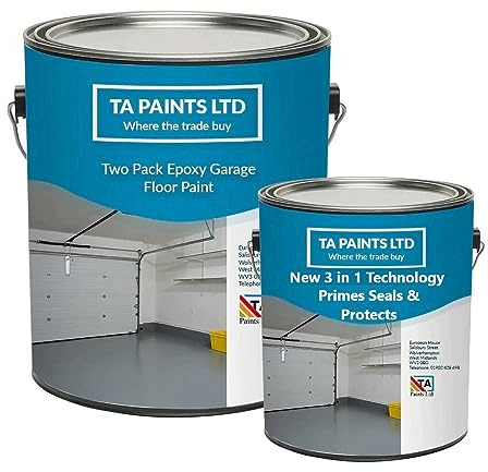 T A Paints Ltd Two Pack Epoxy Resin Garage Floor Paint 3 In 1 Primer Sealer Protect Heavy Duty 2k Industrial Factory Floor Coating for Concrete Stone Brick (1L BS 00 A 05 Grey)