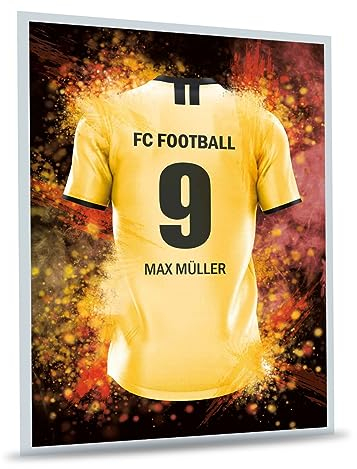 GRAVURZEILE Fußball Bild auf Acrylglas - Fussball Fanartikel Foto Trikot mit Name Nummer & Verein - Personalisierte Geschenke für Männer und Jungen - Geschenk für Ihn - Dortmund Trikot - 20 x 30 cm