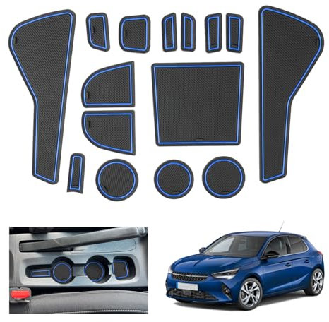 GAFAT Kompatibel mit Opel Corsa F 2020-2024 2025 (Manuelle Bremse) Antirutschmatten, Corsa F 2024 Gummimatten rutschfest Non-Slip, Mittelkonsole Türnaht Matten [Nicht für Automatik & EV] (Blau)