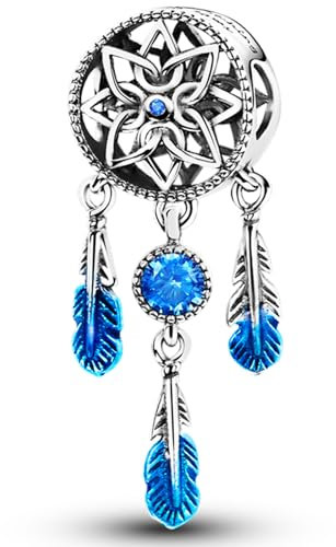 NUJIFFY 925 Silber Charms Anhänger, Blau Mond Sternen Sonne Kreuz Herz Feder Jungfrau Maria Boho Bead Juwelen für Armband Bracelet Niedlich Damen Erwachsene Friend Schwester Sister Geburtstag Geschenk