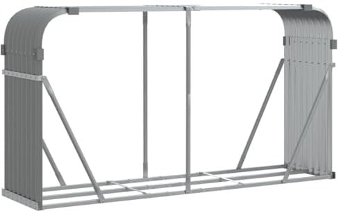 vidaXL Kaminholzunterstand, Kaminholzregal mit viel Stauraum, Feuerfest Brennholzregal mit Haken, Garten Holzlager Unterstand, Hellgrau 180x45x100cm Verzinkter Stahl