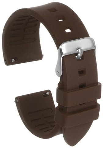 QUARKZMAN Bracelet de Montre en Silicone de 21 mm de Largeur, Libération Rapide, Souple, Étanche, avec Boucle en Acier Inoxydable Argenté pour Hommes et Femmes, Marron