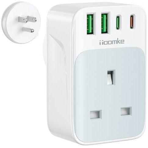 UK to US Plug Adapter, PD 35W USB C Fast Charge USA Travel Adapter with 2 USB A and 2 Type C, American Plug Adapter from UK to USA Canada Mexico Thailand Colombia and More(Type B)