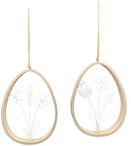 Osterdeko Dekohänger Eier im Set im Landhausstil - Zwei Ostereier Holzhänger als Ast, Fenster Deko hängende Frühlingsdeko - Zarter Fensterschmuck für Innen zu Ostern, Frühling im Shabby Look
