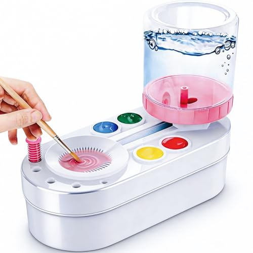 NIUCOO Limpiador de Pintura de Agua: dispensador de Enjuague Multifuncional de Agua para Reciclaje de Agua, Limpiador automático de Pinceles para Acuarelas acrílicas a Base de Agua (Blanco-Rosa)