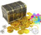 HecticCore Piraten schatzkiste Set - Piratenschatz mit Schloss und Schlüssel, inkl. 50 Goldmünzen, 50 Edelsteine - Perfekt für Schatzsuche und Piratenpartys, kindergeburtstag