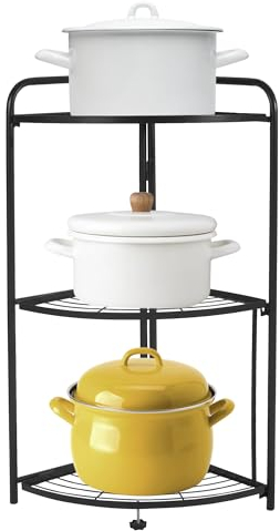 uyoyous Eckregal Stehend Klappbar 84cm, 3 Etagen Kohlenstoffstahl Standregal, Freie Montage Aufbewahrungsregal freistehend mit PVC Matte für Badezimmer Küche Balkon, 35 X 35 X 84 cm schwarz