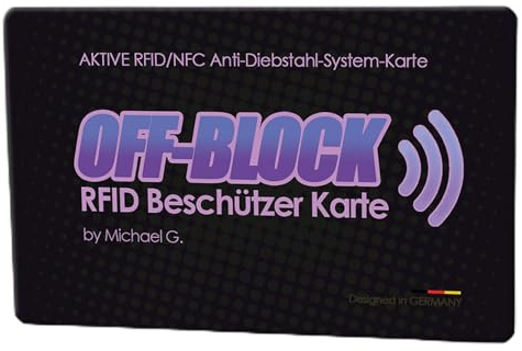 2 x Off-Block Aktive RFID/NFC Beschützer Karte 2er Set RFID-Blocker-Karte Schwarz Blocking Card Neueste Generation 2024 Schutz vor Datendiebstahl Das Original aus dem Shopping TV by Michael G.