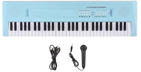 Anfänger Elektronisches Klavier Elektronisches Keyboard Mit 61 Tasten Tragbares Piano-Keyboard Mikrofon 6 Demonstrationslieder 5 Verschiedene Rhythmen(Blue)
