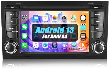 [1+32G] SIXWIN Android 13 Radio Coche para Audi A4 B6 S4 RS4, 7 Pulgadas Pantalla Táctil con WiFi/GPS/Bluetooth/USB/FM/MirrorLink