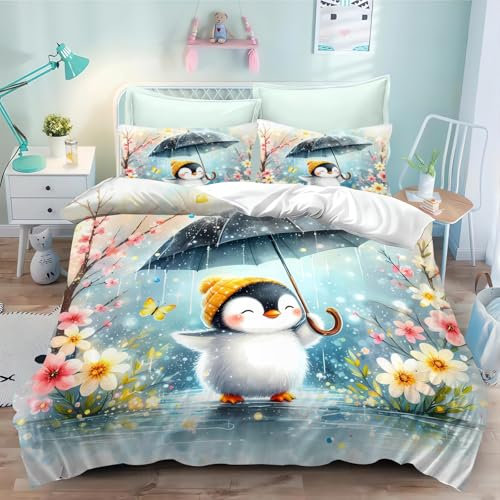CYSYLQW Pinguin Bettwäsche 135x200 Kinder Biber Pinguin Bettwäsche Set Für Jungen Mädchen 3D Drucken 100% Mikrofaser Süße Pinguin Bettbezug Und Kissenbezug (135 x 200 cm,6)