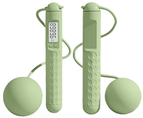 Huayeex Wireless Jump Rope With Counter | Weighted Cordless Skipping Rope | Green ABS Rope With Rubber Grip | Portable Fitness Exercise Training Jump Rope For Men, Women