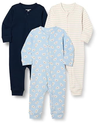 Amazon Essentials Pyjama sans Pieds Zippé en Coton Mixte Bébé, Lot de 3, Bleu Marine/Koala/Rayures, 3-6 mois