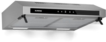 Klarstein Purista Force Campana Extractora, 60cm Campana Integrada con Doble Motor, 400 m³/h, Eficiencia Energética C, Panel Táctil Led, Iluminación Led, Filtro de Carbón, Acero Inoxidable