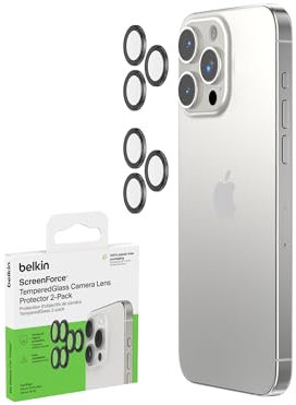 Belkin ScreenForce TemperedGlass Camera Lens Protector for Apple iPhone 15 Pro, 15 Pro Max - Case-Compatible Tempered Glass Lens Cover, Apple iPhone Accessories - 2-pack