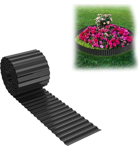 VA-Cerulean Metall Rasenkante Verzinkt Beetbegrenzung Wellen Typ 15cm Hoch Flexibel Beetumrandung Anpassbare Länge Rasenkantensteine für Blumenbeet Rasenbegrenzung Garten (5 M - Anthrazit)