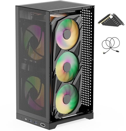 ShinySnake L400 Mini-ITX PC Case - 12.1L SFF High Airflow Gaming Chassis, Vertical GPU Mount 350mm, ATX Power Supply Support, Max. Triple 140mm Fans, PCIe 4.0 Riser & DP 1.4 Cable Included, Black