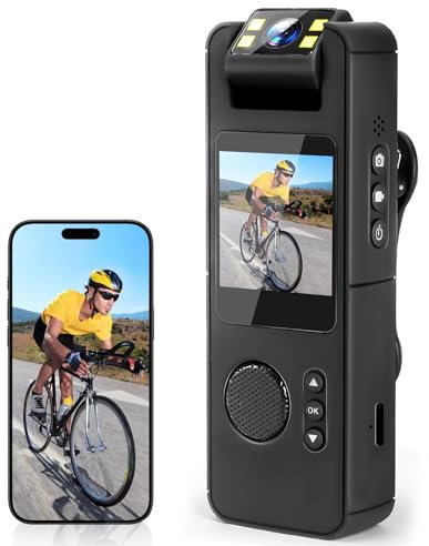 Hersance Bodycam HD 1080P - Cámara pequeña con tarjeta de memoria de 128 GB, WiFi, mini cámara, grabación de audio, vídeo, portátil, con visión nocturna para seguridad, guardia
