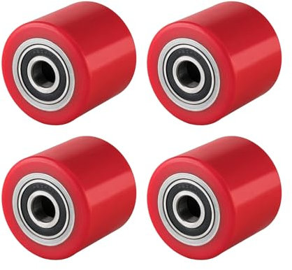 4 Stück Hubwagenrollen, Polyurethan Hubwagenräder, 80 x 70 mm, Achse 20 mm, Rot Ersatzrollen mit Kugellager für Hubwagen, Max. Belastung 600 KG