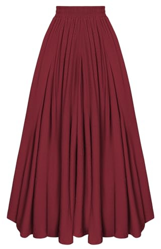 SCARLET DARKNESS Women's Medieval Maxi Skirt High Elastic Waist Long Swing Skirt with Pockets