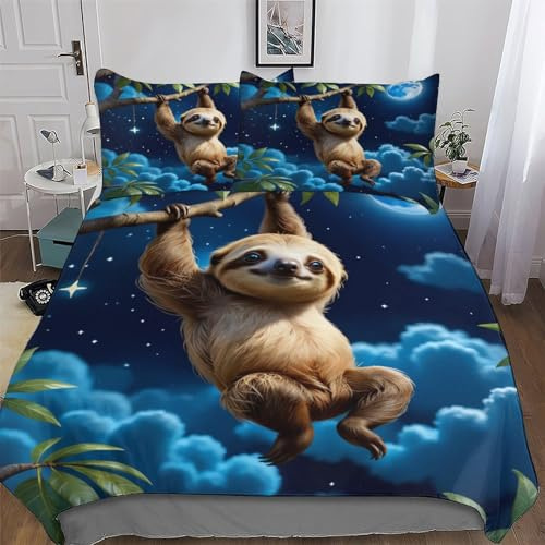 LCWWW Faultier Bettwäsche Angenehme Bettbezüge, Mikrofaser Bettdeckenbezug, Für Jungen Mädchen 2teilig Bettbezug + Kissenbezug Single(135x200cm)
