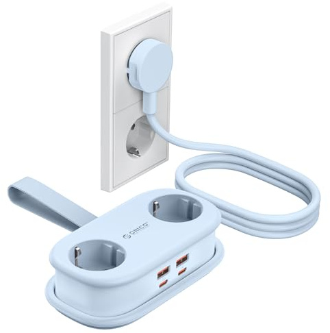 ORICO 65W GaN Presa da Viaggio Multipla con USB-C, 6-in-1 Presa Multipla per Carica Rapida con 4 USB, Prolunga Multpresa con Cavo Raccoglibile 1.6m per MacBook, iPad, Cellulare, Viaggi - AP3 Blu