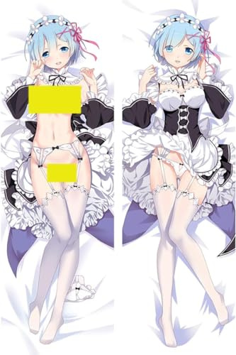 RuiHao Anime Kissenbezug Manga Kissenhülle Für Re- Zero Rem,Anime Pillowcase Digitaler Doppelseitiger Druck Kissenbezug,Seitenschläferkissen Bezug,Bedding Umarmungskissen Bezu,2WT-60x180CM
