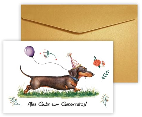 Yoljun Dackel Geburtstagskarte mit Kraftumschlag, Happy Birthday Karte, Dackel Geschenke Lustige Grußkarte, Karte Alles Gute für Dackel Liebhaber, Geburtstagsfeier, Persönliche Glückwünsche, 18x12cm