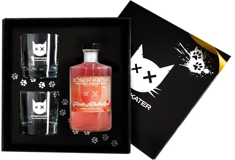 BÖSER KATER Rose Blossom & Berry Alkoholfrei | Glitzer Spritz Aperitif 0,5l | Das perfekte Cocktail Geschenk | Hochwertiges Geschenkset mit zwei Gläsern | Kalorienarm mit nur 41 kcal